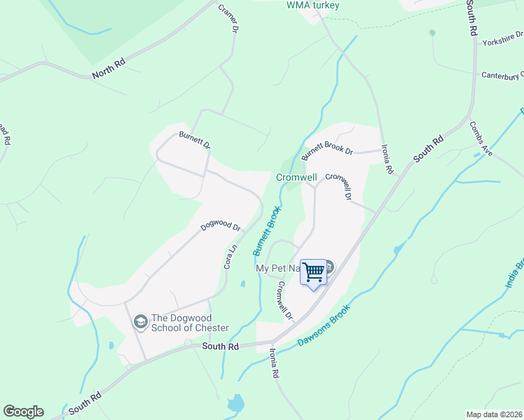 map of restaurants, bars, coffee shops, grocery stores, and more near 28 Cora Lane in Chester