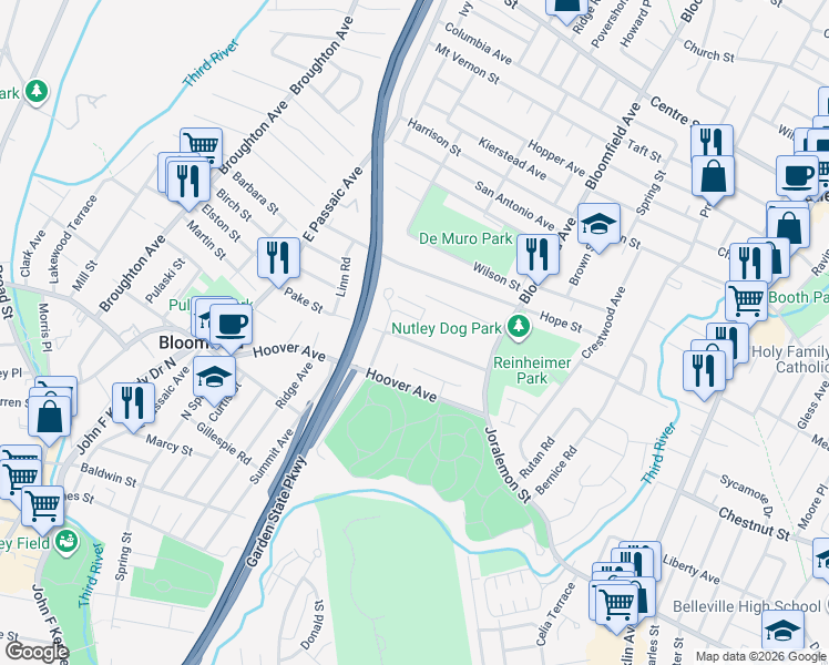 map of restaurants, bars, coffee shops, grocery stores, and more near 61 Plymouth Court in Bloomfield