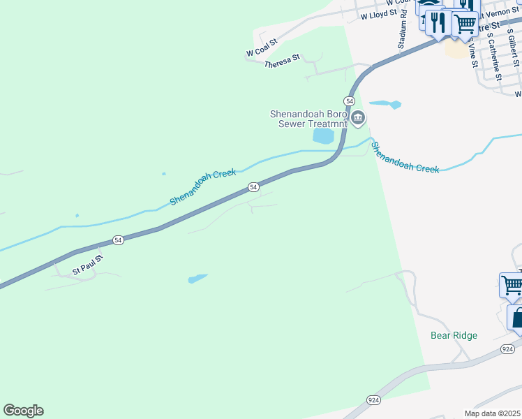 map of restaurants, bars, coffee shops, grocery stores, and more near 8 Upper Road in Shenandoah