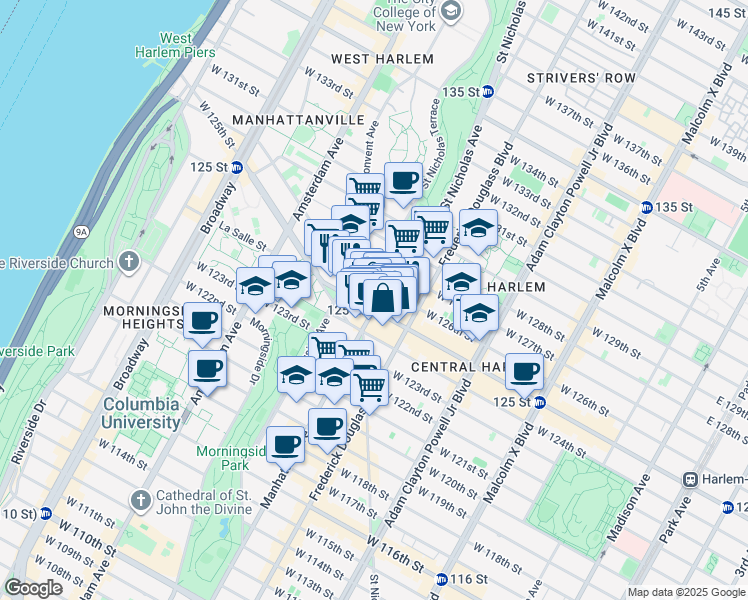 map of restaurants, bars, coffee shops, grocery stores, and more near 357a Doctor Martin Luther King Junior Boulevard in New York