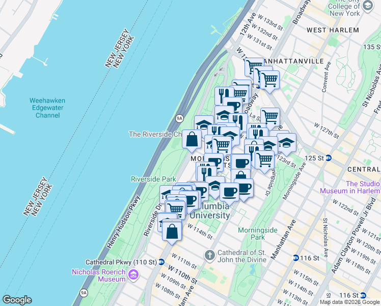 map of restaurants, bars, coffee shops, grocery stores, and more near in New York