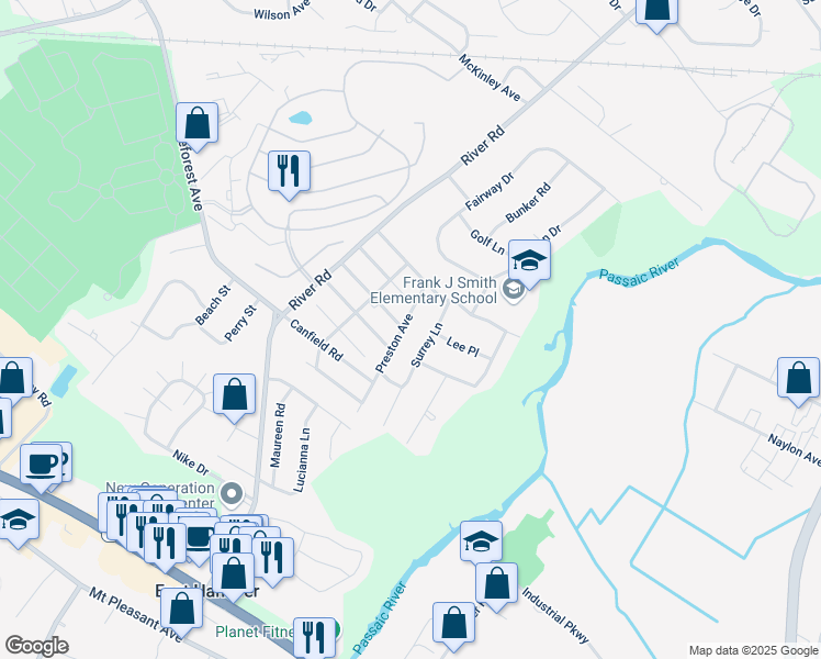 map of restaurants, bars, coffee shops, grocery stores, and more near 30 Preston Avenue in East Hanover