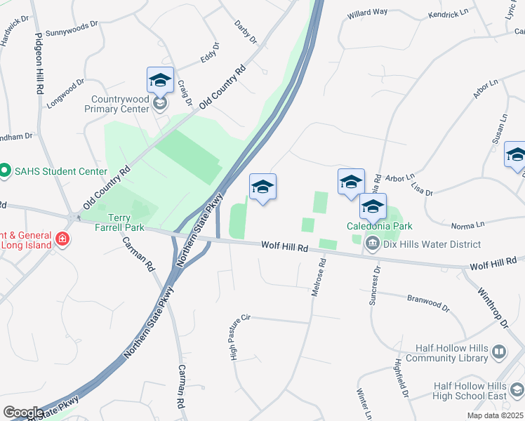 map of restaurants, bars, coffee shops, grocery stores, and more near 375 Wolf Hill Road in Dix Hills