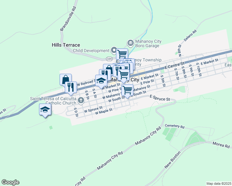 map of restaurants, bars, coffee shops, grocery stores, and more near 113 West Mahanoy Street in Mahanoy City
