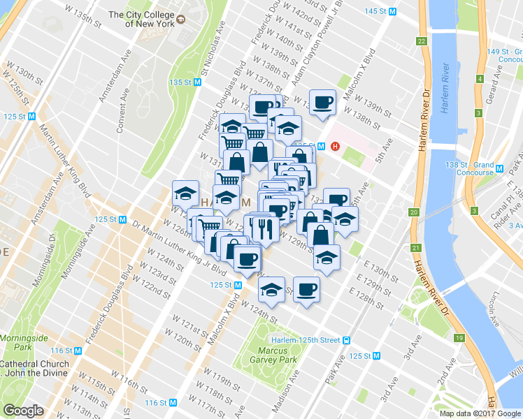 map of restaurants, bars, coffee shops, grocery stores, and more near in New York
