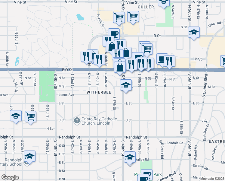 map of restaurants, bars, coffee shops, grocery stores, and more near 358 South 46th Street in Lincoln