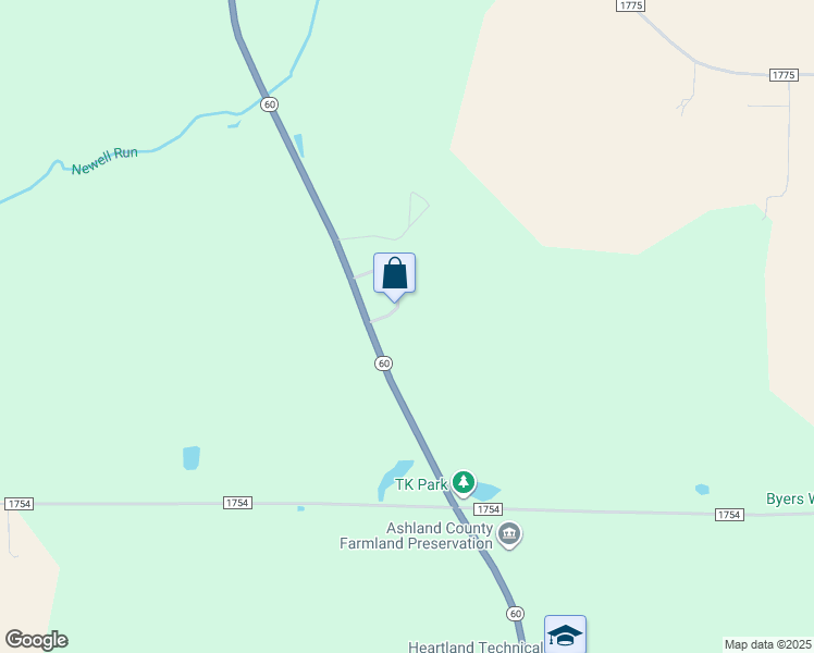 map of restaurants, bars, coffee shops, grocery stores, and more near 1203 T R 1714 in Ashland