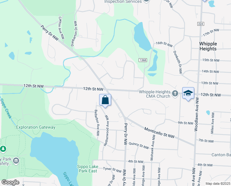 map of restaurants, bars, coffee shops, grocery stores, and more near 5160 12th Street Northwest in Canton