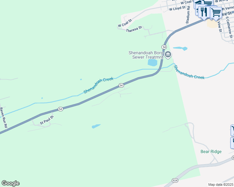map of restaurants, bars, coffee shops, grocery stores, and more near 37 Eliot Street in Shenandoah