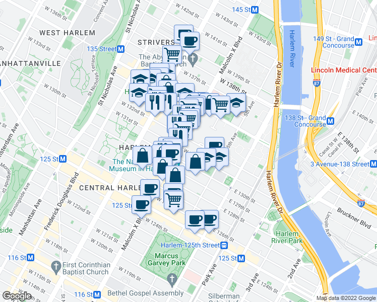 map of restaurants, bars, coffee shops, grocery stores, and more near in New York