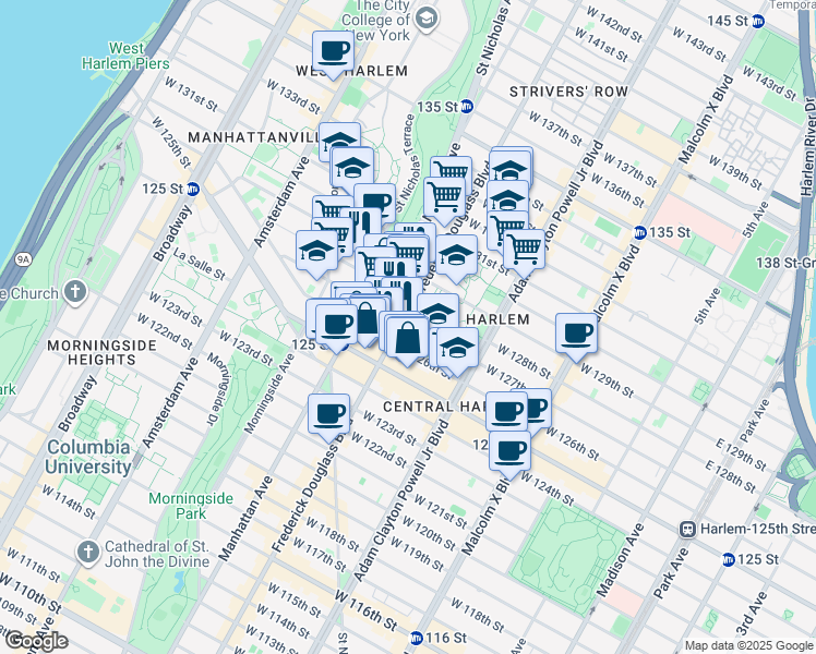 map of restaurants, bars, coffee shops, grocery stores, and more near 2377 Frederick Douglass Boulevard in New York