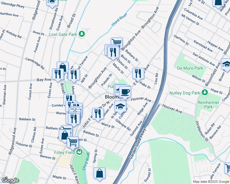 map of restaurants, bars, coffee shops, grocery stores, and more near 34 Mount Vernon Avenue in Bloomfield
