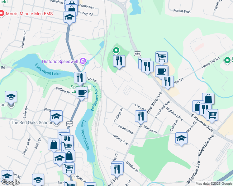 map of restaurants, bars, coffee shops, grocery stores, and more near 13 Stone Court in Morristown