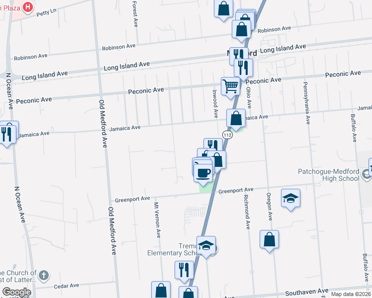 map of restaurants, bars, coffee shops, grocery stores, and more near 81 Elmhurst Avenue in Medford
