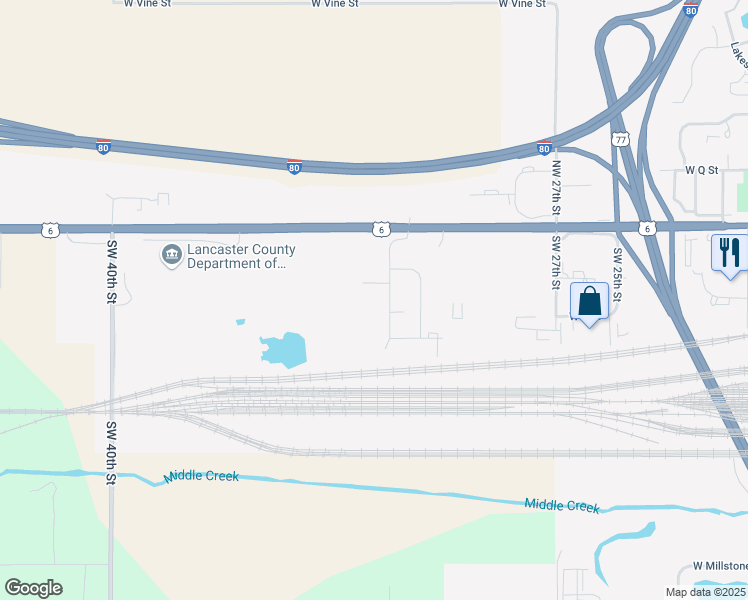 map of restaurants, bars, coffee shops, grocery stores, and more near 235 Southwest 32nd Street in Lincoln