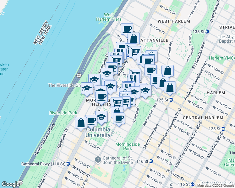 map of restaurants, bars, coffee shops, grocery stores, and more near in New York