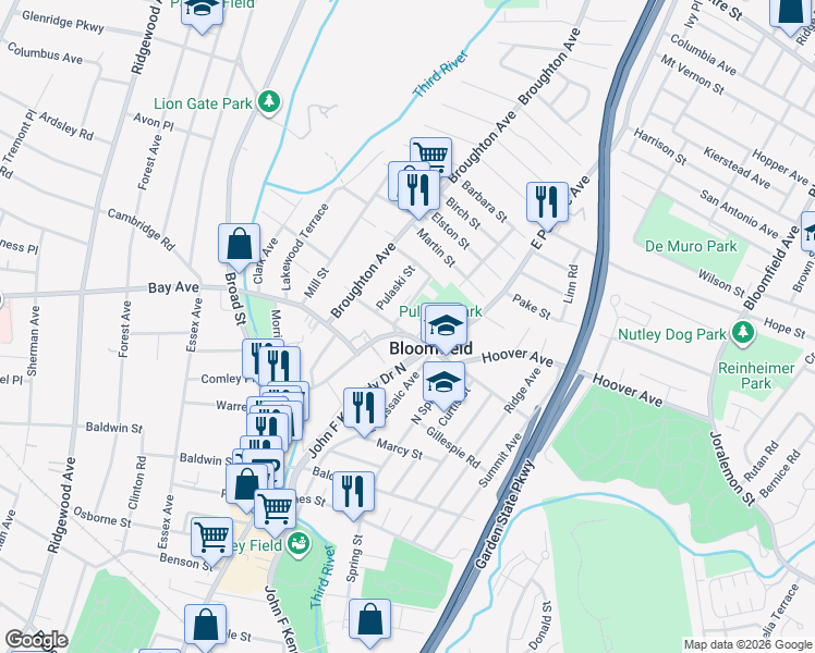 map of restaurants, bars, coffee shops, grocery stores, and more near 34 Mount Vernon Avenue in Bloomfield
