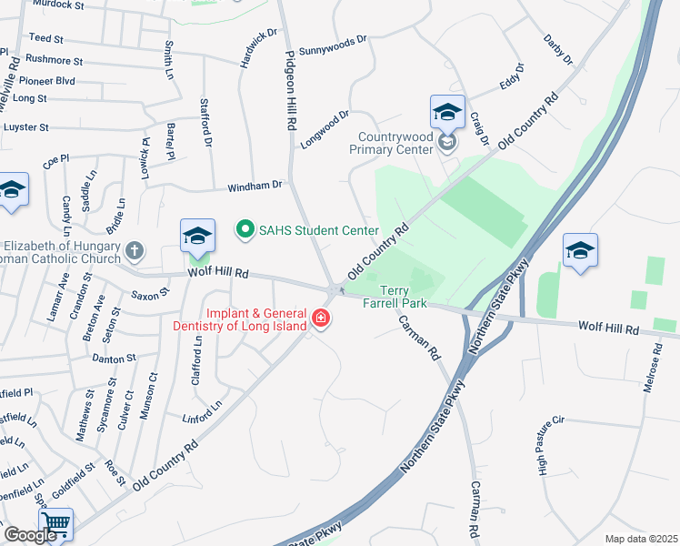 map of restaurants, bars, coffee shops, grocery stores, and more near 298 Pidgeon Hill Road in Huntington Station
