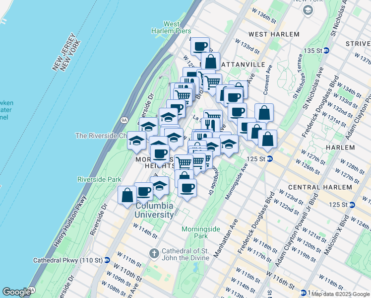 map of restaurants, bars, coffee shops, grocery stores, and more near in New York