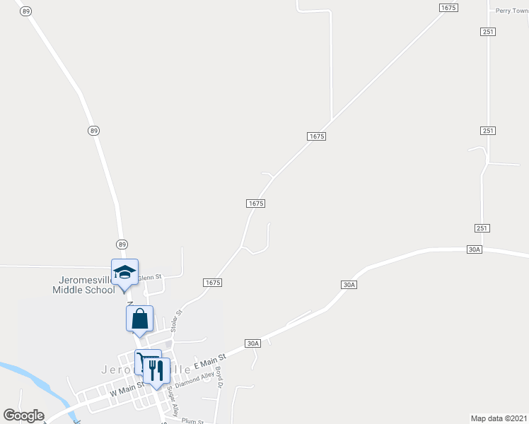 map of restaurants, bars, coffee shops, grocery stores, and more near 327 County Road 1675 in Jeromesville