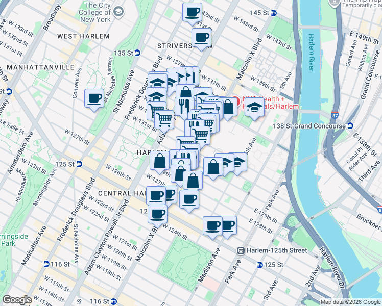 map of restaurants, bars, coffee shops, grocery stores, and more near in New York