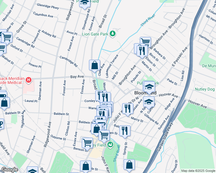 map of restaurants, bars, coffee shops, grocery stores, and more near 56 Bay Avenue in Bloomfield