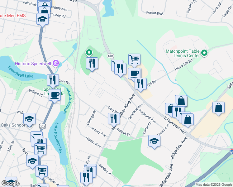 map of restaurants, bars, coffee shops, grocery stores, and more near 8 Colgate Drive in Morristown