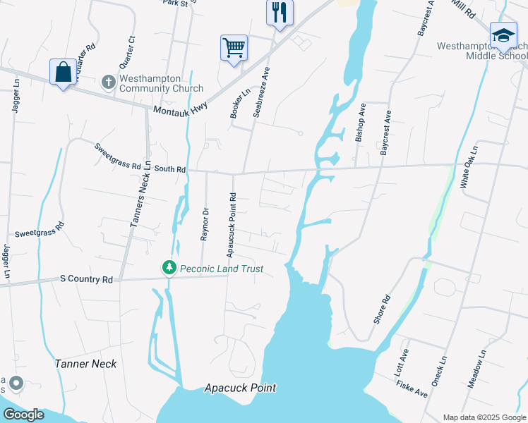 map of restaurants, bars, coffee shops, grocery stores, and more near 9 Cedar Lane in Westhampton