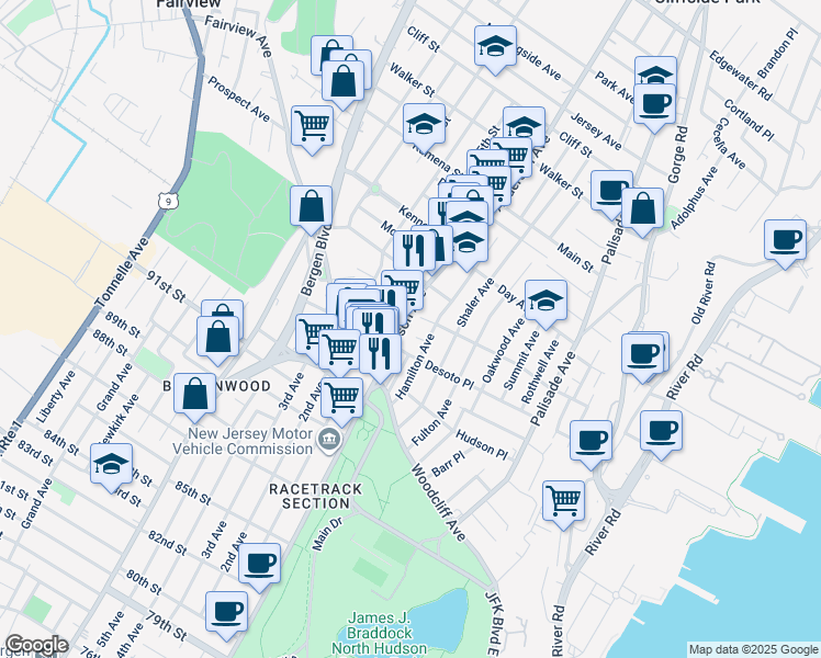 map of restaurants, bars, coffee shops, grocery stores, and more near in Fairview