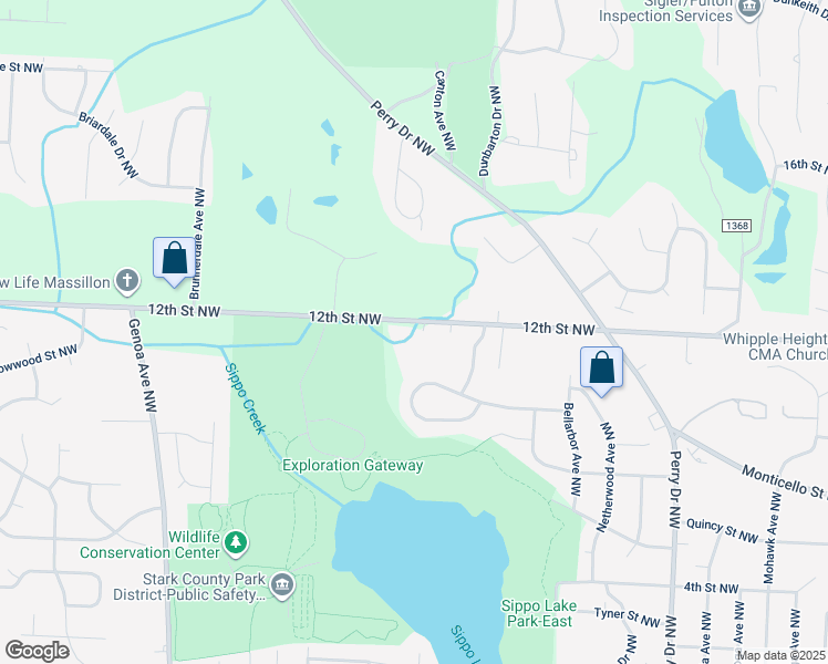 map of restaurants, bars, coffee shops, grocery stores, and more near 5606 12th Street Northwest in Canton