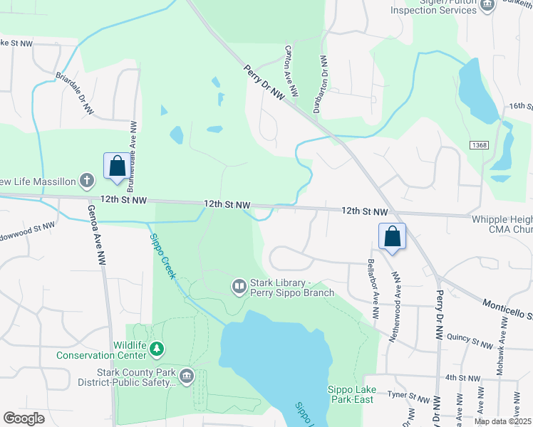 map of restaurants, bars, coffee shops, grocery stores, and more near 5606 12th Street Northwest in Canton