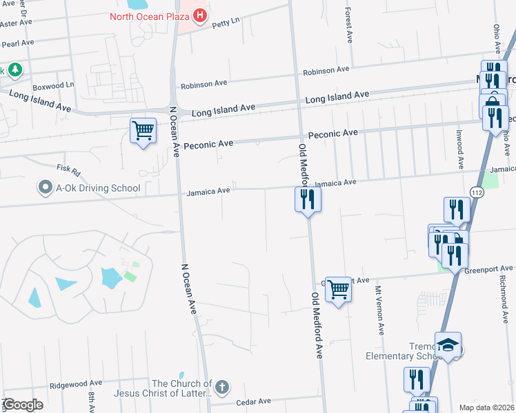 map of restaurants, bars, coffee shops, grocery stores, and more near 110 Jamaica Avenue in Medford