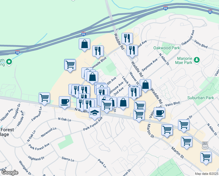 map of restaurants, bars, coffee shops, grocery stores, and more near 344 5th Avenue in State College