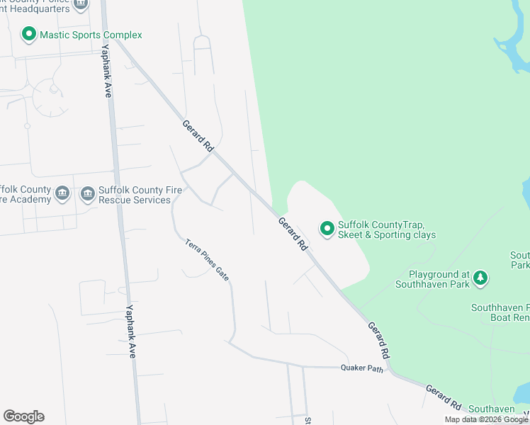 map of restaurants, bars, coffee shops, grocery stores, and more near 131 Gerard Road in Yaphank