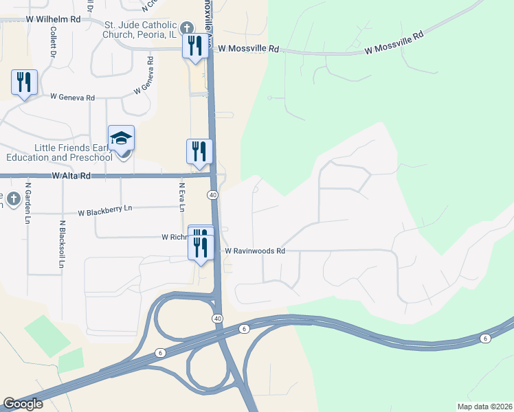 map of restaurants, bars, coffee shops, grocery stores, and more near 10206 North Spring Lane in Peoria