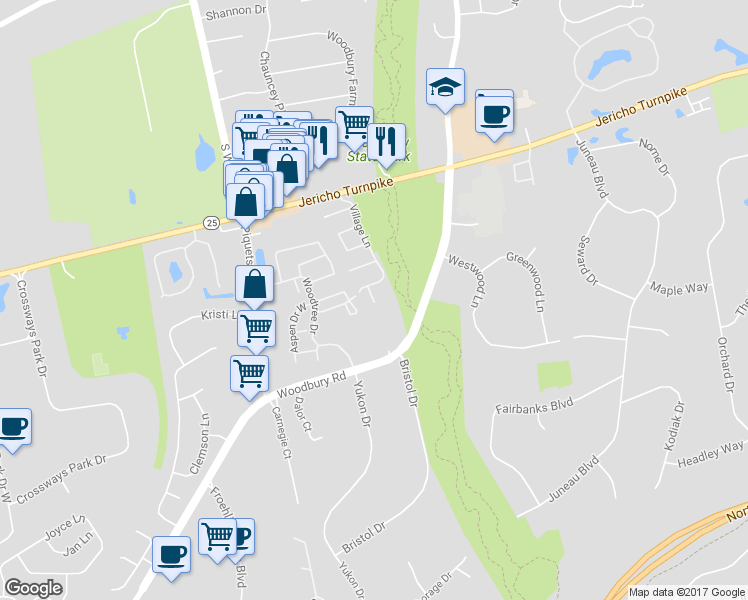 map of restaurants, bars, coffee shops, grocery stores, and more near 15 Pond Path in Woodbury
