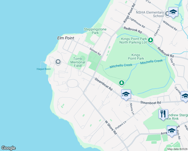 map of restaurants, bars, coffee shops, grocery stores, and more near 43 Kings Point Road in Kings Point