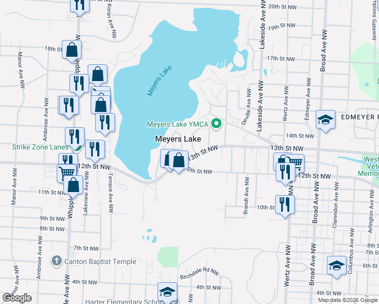 map of restaurants, bars, coffee shops, grocery stores, and more near 1321 Cascade Circle West in Canton