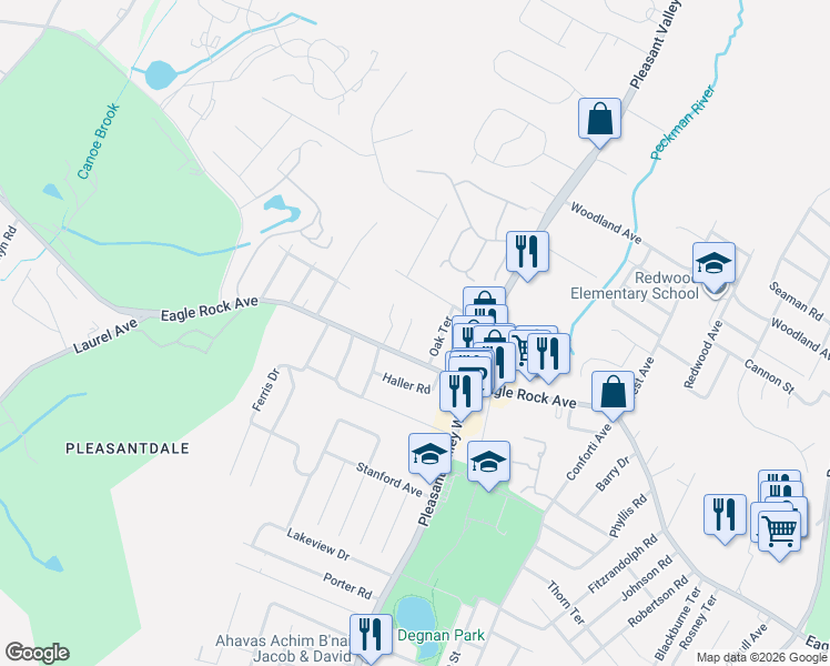 map of restaurants, bars, coffee shops, grocery stores, and more near 3 Oak Terrace in West Orange