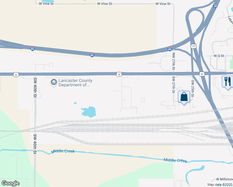 map of restaurants, bars, coffee shops, grocery stores, and more near 235 Southwest 32nd Street in Lincoln