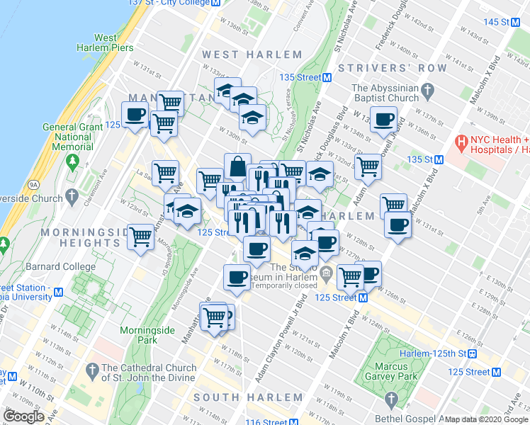 map of restaurants, bars, coffee shops, grocery stores, and more near in New York