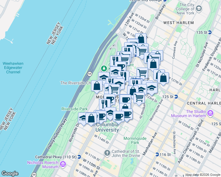 map of restaurants, bars, coffee shops, grocery stores, and more near 606 Seminary Row in New York