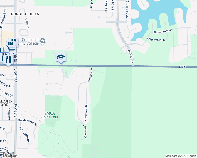 map of restaurants, bars, coffee shops, grocery stores, and more near 135 Anthony Lane in Lincoln
