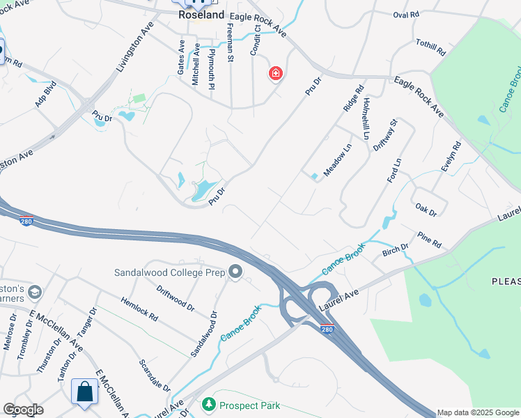 map of restaurants, bars, coffee shops, grocery stores, and more near 51 Ridge Road in Roseland