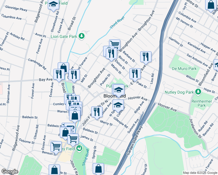 map of restaurants, bars, coffee shops, grocery stores, and more near 34 Mount Vernon Avenue in Bloomfield