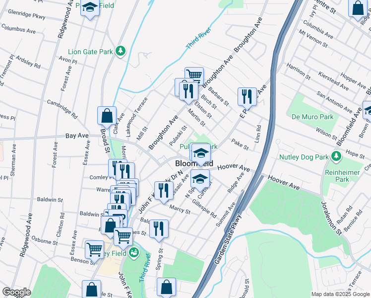 map of restaurants, bars, coffee shops, grocery stores, and more near 34 Mount Vernon Avenue in Bloomfield