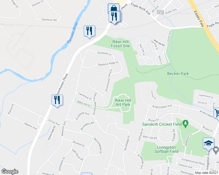 map of restaurants, bars, coffee shops, grocery stores, and more near 8 Drummond Terrace in Livingston
