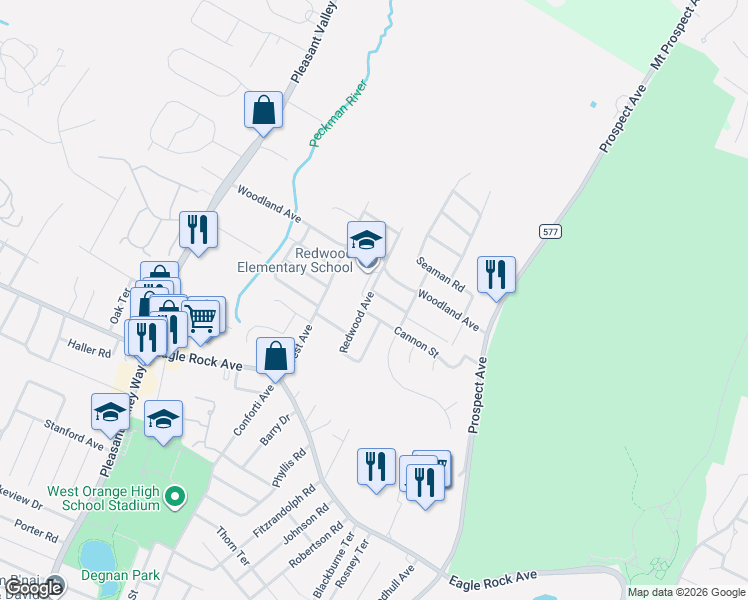 map of restaurants, bars, coffee shops, grocery stores, and more near 50 Nicholas Avenue in West Orange