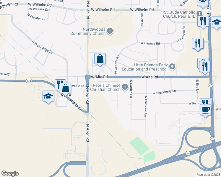 map of restaurants, bars, coffee shops, grocery stores, and more near 2305 W Paddington Ct in Peoria