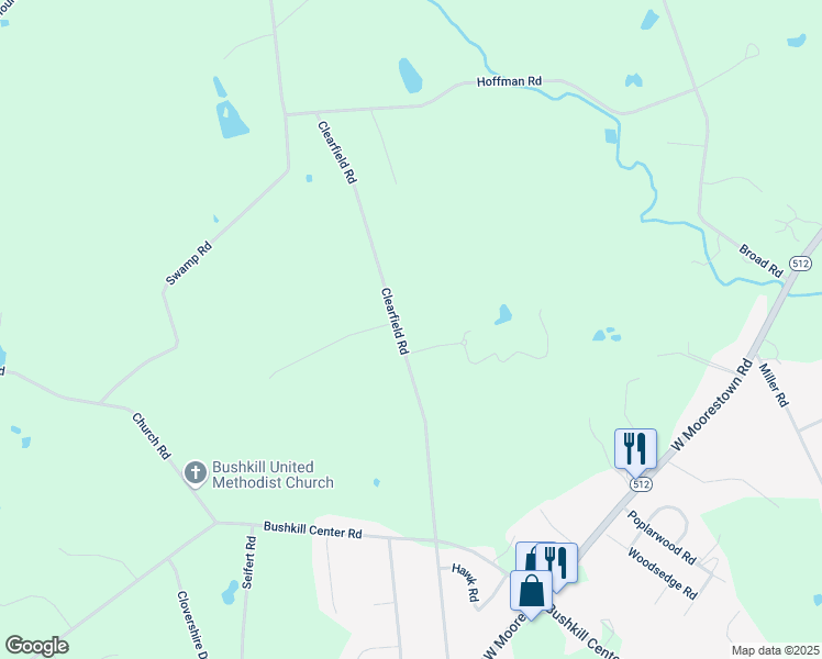 map of restaurants, bars, coffee shops, grocery stores, and more near 1410 Clearfield Road in Nazareth
